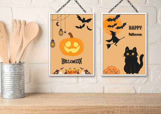 ENSEMBLES DE 8 AFFICHES NUMERIQUES COLLECTION  HALLOWEEN 1 (42X59.4CM) - Creativehandgallery