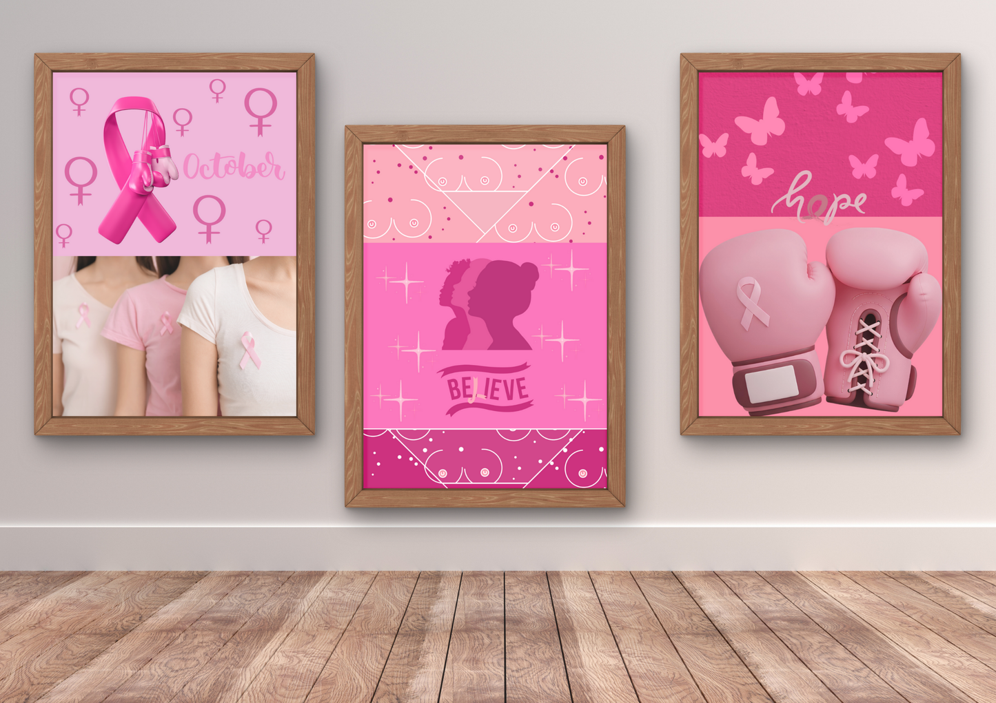 Ensemble de 6 affiches numériques octobre rose (42 cm x 59.4 cm) - Décoration incontournable pour la sensibilisation au cancer du sein