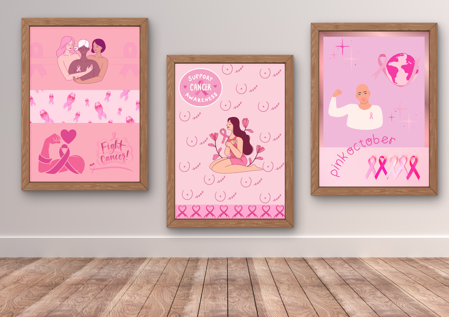 Ensemble de 6 affiches numériques octobre rose (42 cm x 59.4 cm) - Décoration incontournable pour la sensibilisation au cancer du sein