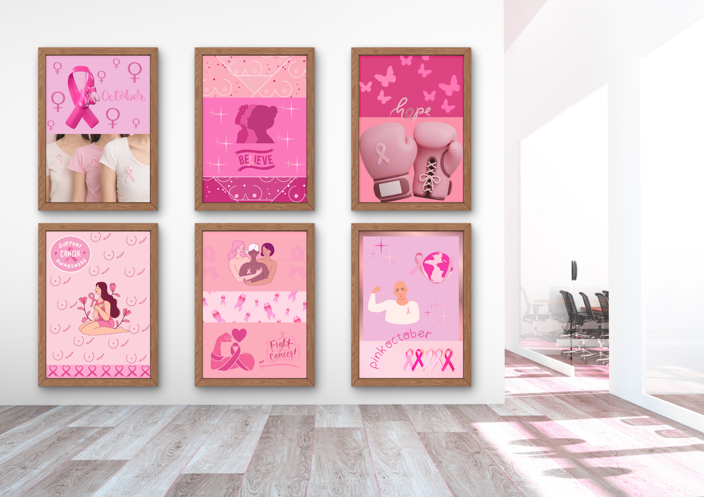 Ensemble de 6 affiches numériques octobre rose (42 cm x 59.4 cm) - Décoration incontournable pour la sensibilisation au cancer du sein