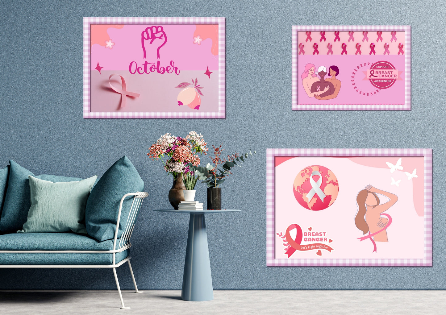ENSEMBLES DE 6 AFFICHES NUMERIQUES COLLECTION OCTOBRE ROSE (59.4X42 CM) - Creativehandgallery