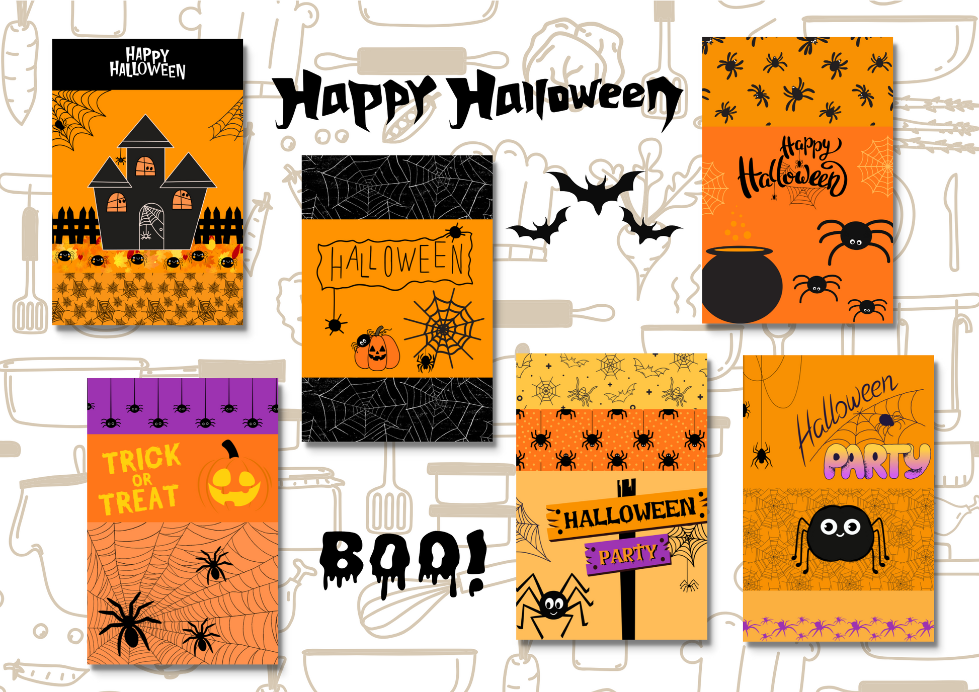 ENSEMBLES DE 6 AFFICHES NUMERIQUES COLLECTION  HALLOWEEN ARAIGNEE (42X59.4CM) - Creativehandgallery