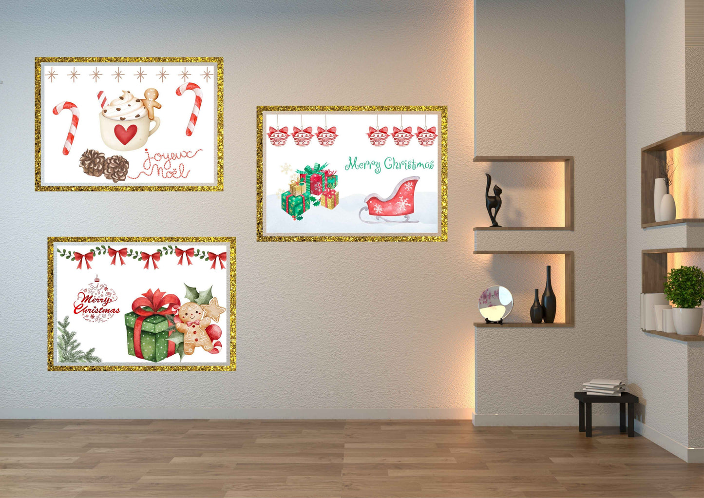 Ensembles de 6 affiches numériques Noël décoration maison (59.4x42 cm)