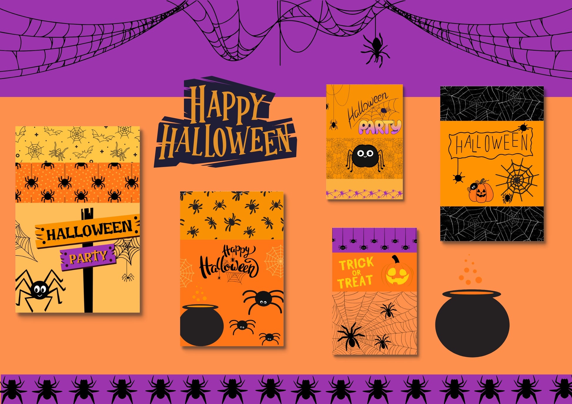 ENSEMBLES DE 5 AFFICHES NUMERIQUES COLLECTION  HALLOWEEN 1 (42X59.4CM) - Creativehandgallery