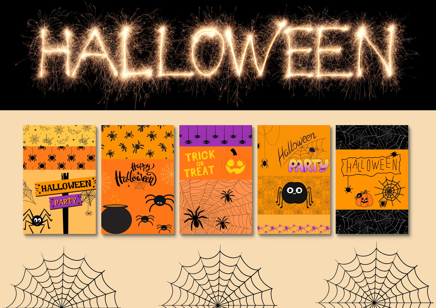 ENSEMBLES DE 5 AFFICHES NUMERIQUES COLLECTION  HALLOWEEN 1 (42X59.4CM) - Creativehandgallery